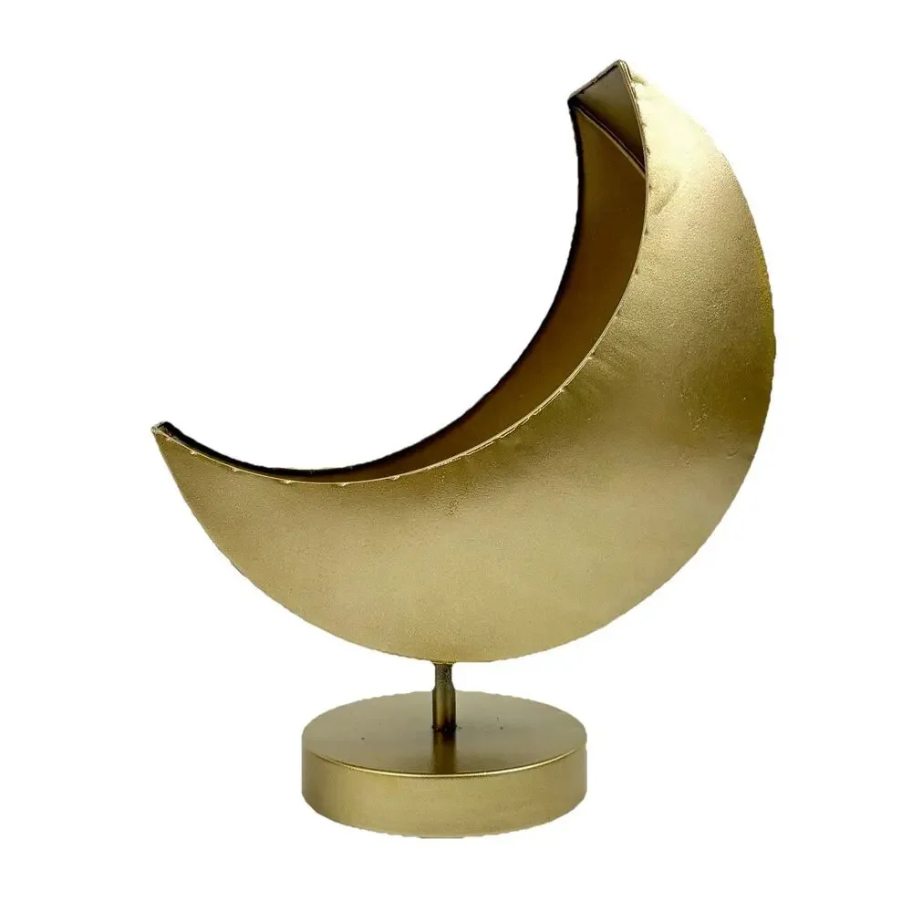 Gold Tone Crescent Moon Pedestal Planter Candle Holder Celestial Whimsigoth